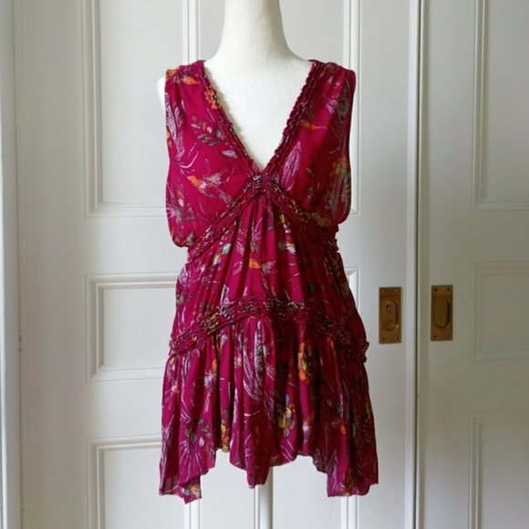 Free People Purple Haze Floral Top In Raspberry - Picture 4 of 16